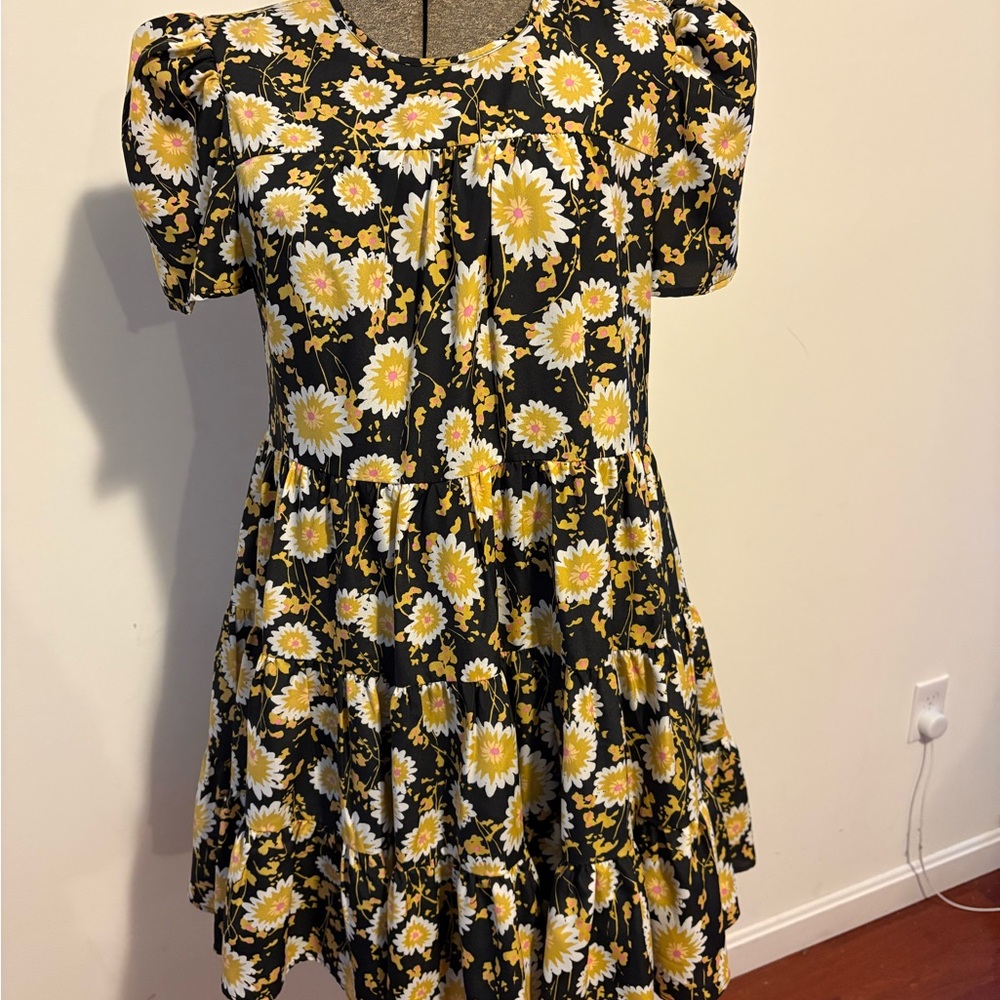 Floral Dress in Black and Yellow